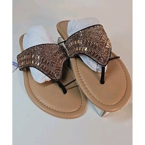 LUK*EES by Muk LUKS Womens Brown Gem-Embellished Sandals  NWT S Sz 5-6